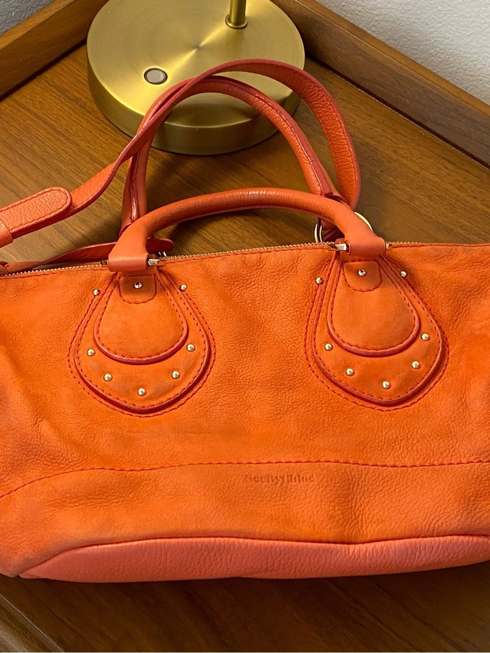 See By Chloe Orange Leather Large Satchel with Gold Hardware